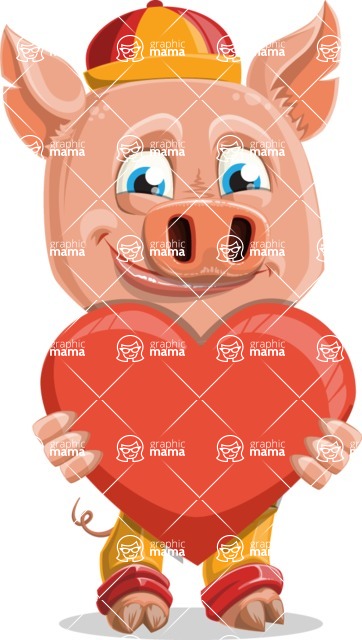 Year of the Pig Character - Vector Pig Cartoon - Year of the Pig Vector Character with a Heart